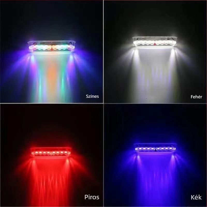 Napelemes LED hátsó lámpa motorkerékpárhoz, modell 8 LED, ABS ház + napelemes energia-tároló panel, 3V, 0.2A
