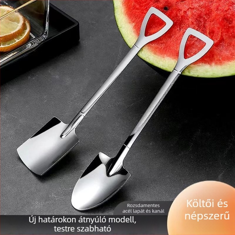 Dinnyeskanál rozsdamentes acélból – kapa formájú merőkanál, modern minimalist dizájn, tükörfényes polírozás, testreszabás elérhető