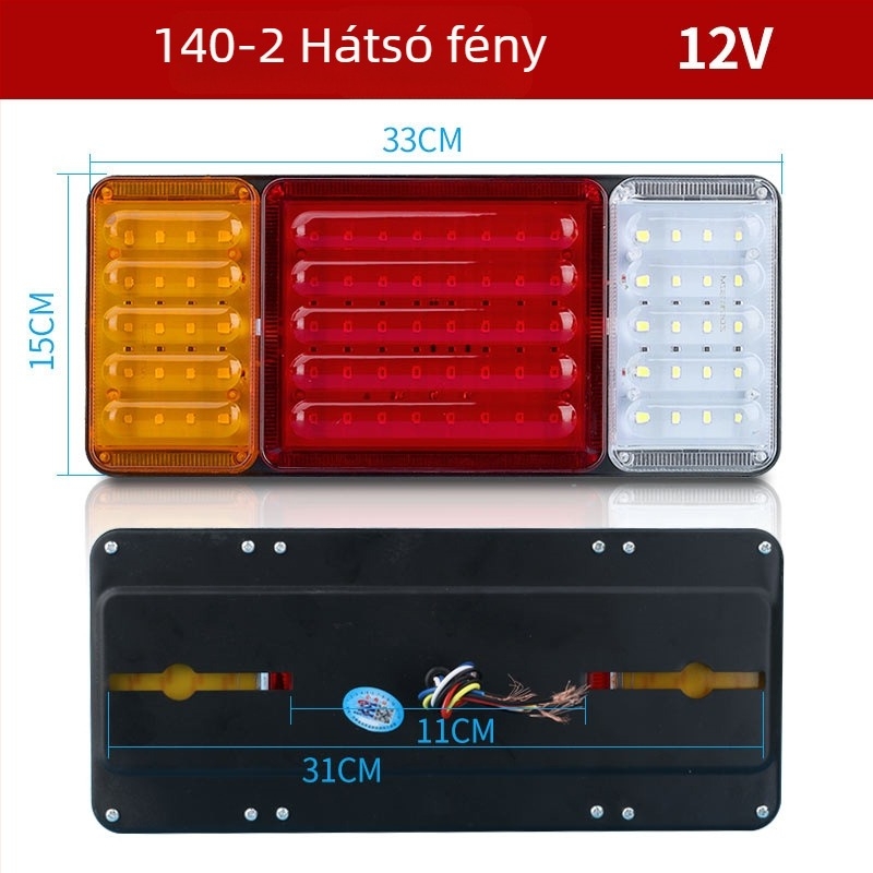 140-2 LED hátsó lámpa nehéz teherautóhoz, utánfutóhoz és mezőgazdasági járműhöz – vízálló, féklámpa villanó fény, 12V/24V
