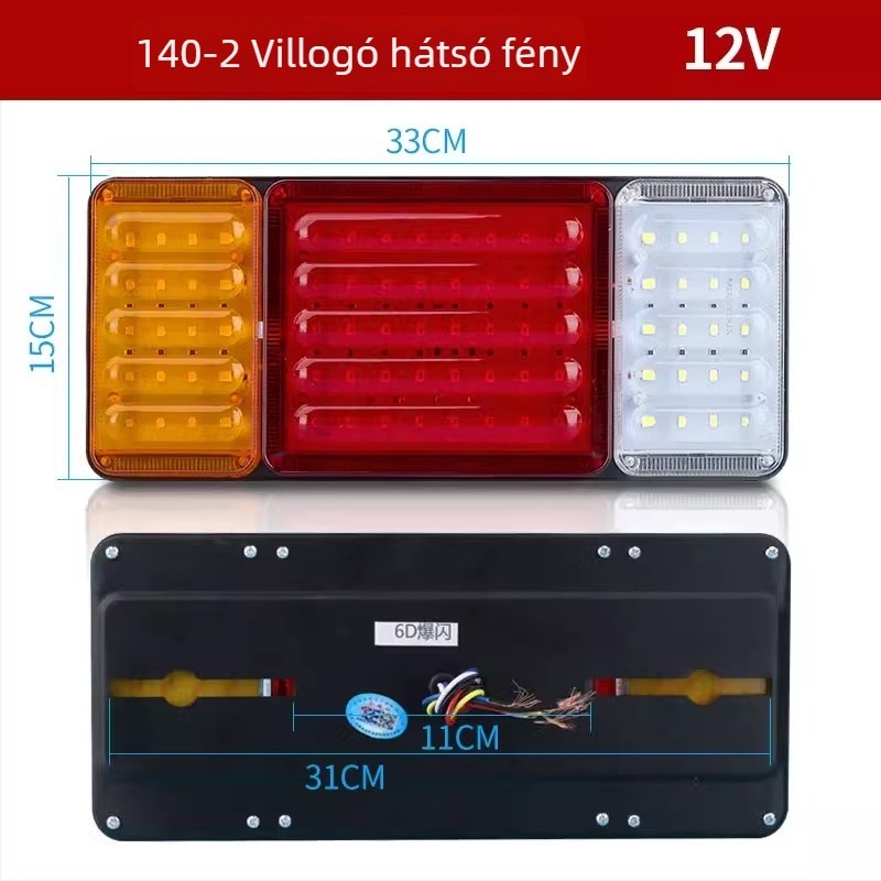 140-2 LED hátsó lámpa nehéz teherautóhoz, utánfutóhoz és mezőgazdasági járműhöz – vízálló, féklámpa villanó fény, 12V/24V