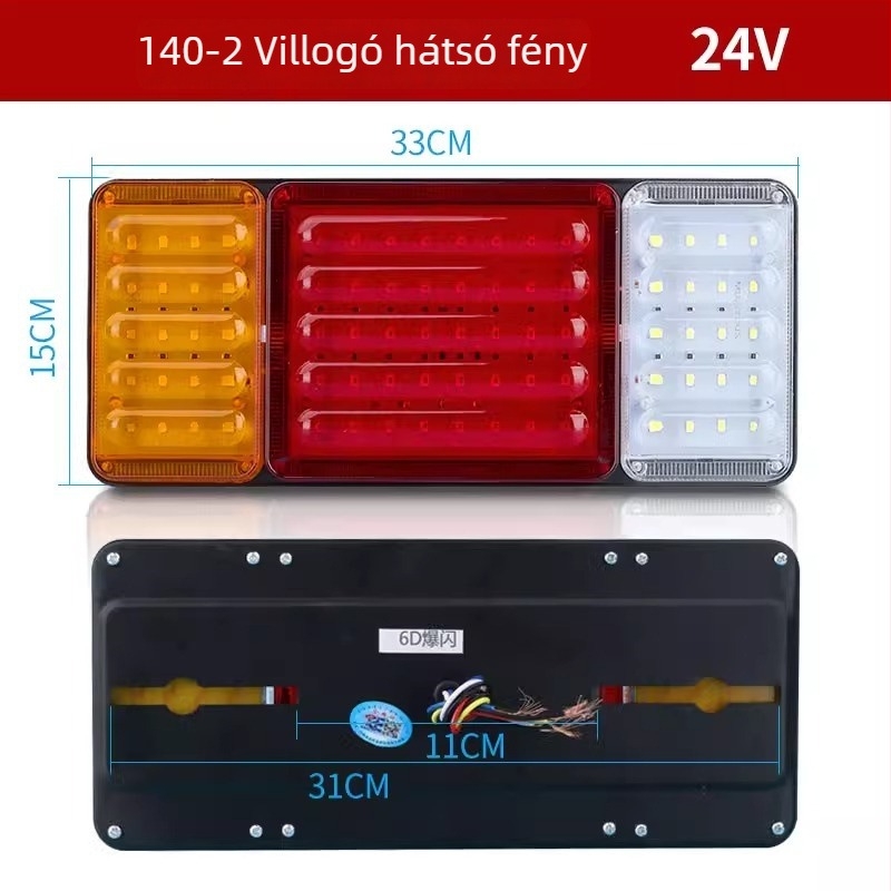 140-2 LED hátsó lámpa nehéz teherautóhoz, utánfutóhoz és mezőgazdasági járműhöz – vízálló, féklámpa villanó fény, 12V/24V
