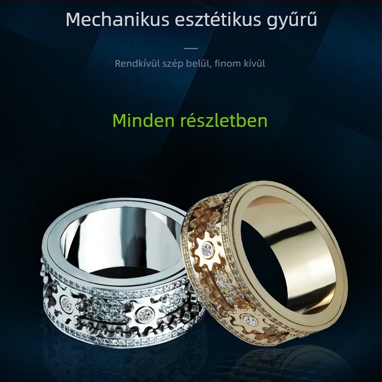 Réz gyűrű forgó fogaskerékkel, uniszex, eredeti dizájn