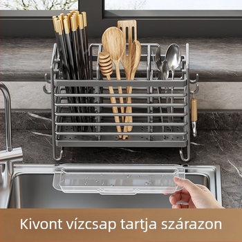 Falihoz rögzíthető evőeszköztároló doboz — ABS műanyag, konyhai leeresztő polc, pálcika- és kanál rendező