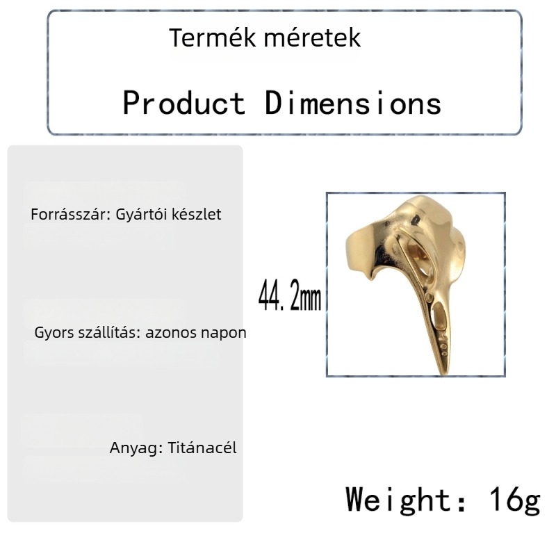 Titánacél gyűrű, retro stílus, madármotívummal és geometriai mintával, elektroplakolás