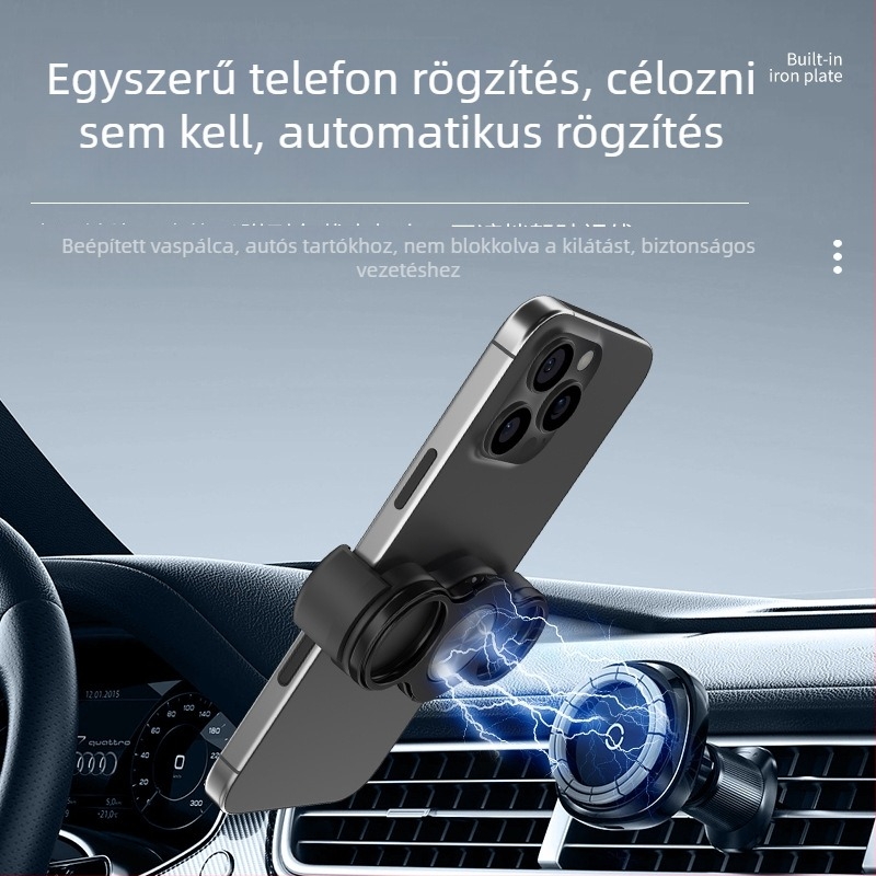 Telefontartó gyűrűvel, 360°-os forgás, hátoldali csipesz, fém hajlított keret, rezgéscsillapító