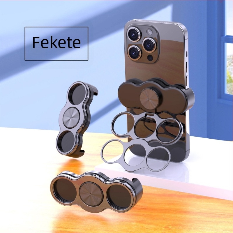 Telefontartó gyűrűvel, 360°-os forgás, hátoldali csipesz, fém hajlított keret, rezgéscsillapító