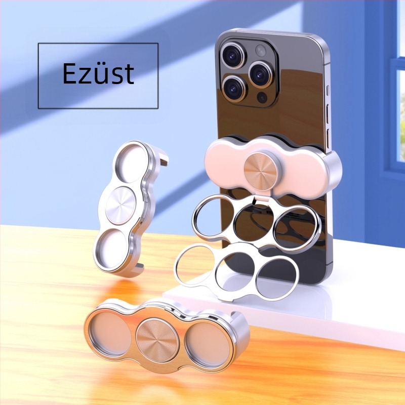 Telefontartó gyűrűvel, 360°-os forgás, hátoldali csipesz, fém hajlított keret, rezgéscsillapító