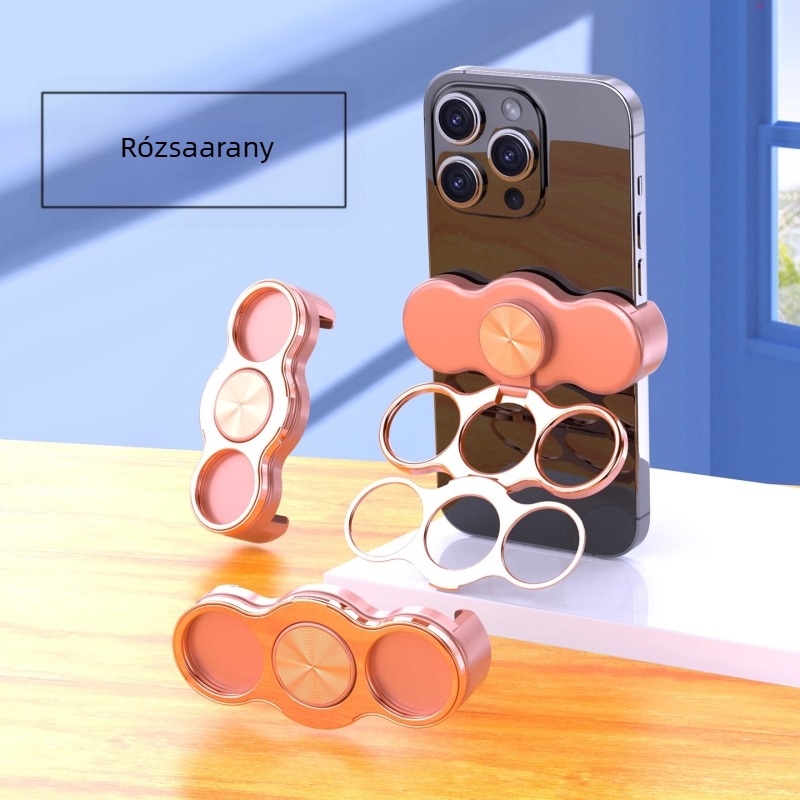 Telefontartó gyűrűvel, 360°-os forgás, hátoldali csipesz, fém hajlított keret, rezgéscsillapító