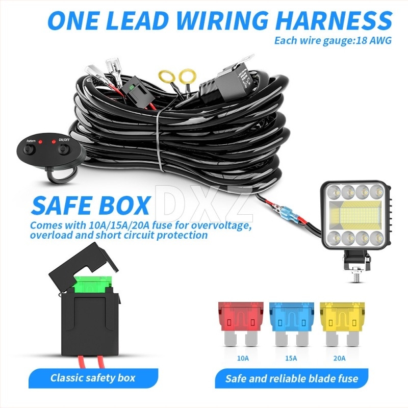 DXZ LED munkalámpához való kábel, 3 m hosszú, 1→2 osztó, 18 AWG, 12 V, 0–320 W