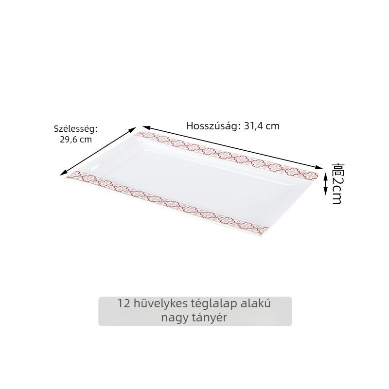 Porcelán lapos tál, téglalap alakú, csíkos mintázat, felületi glazúrral