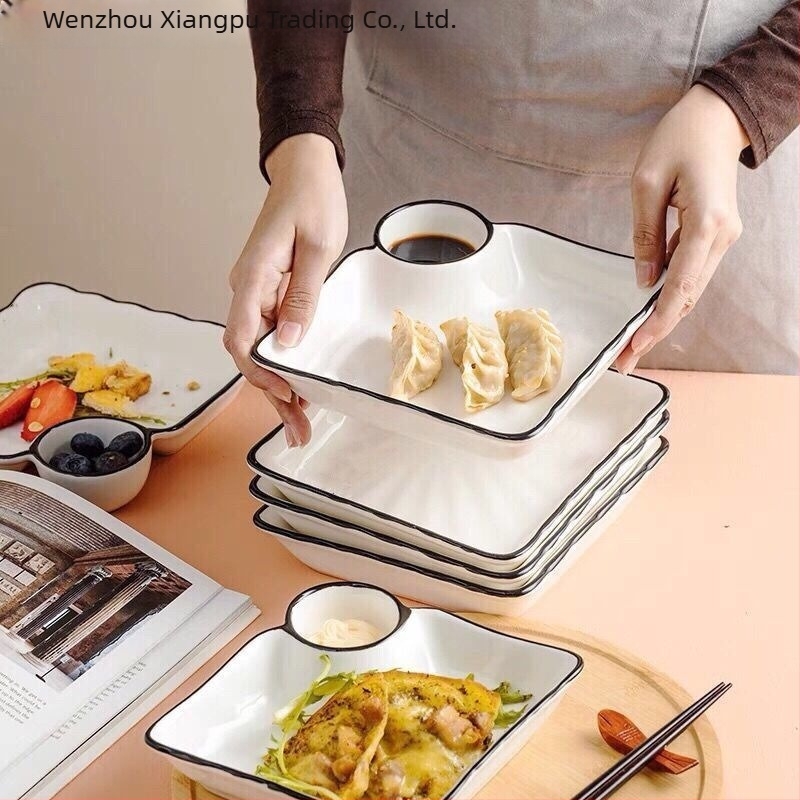 Gombócokhoz való tál ecetes tálkával, új csontporcelánból, négyszögletes, alglazúrozott felülettel, egyszerű stílus