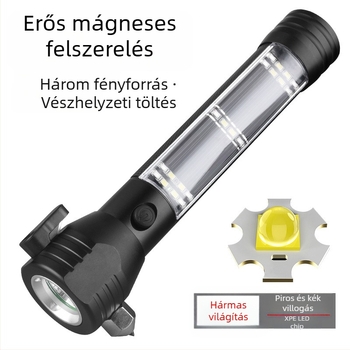 Kézi autóbiztonsági zseblámpa üvegtörővel, test alumíniumötvözet, 3,7V, 300–500 m hatótávolság