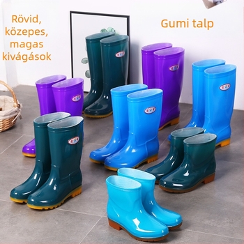 Női magas felső PVC esőcsizma meleg béléssel, vastag talppal, csúszásmentes és kopásálló, egész évben használható, alacsony sarok 1–3 cm