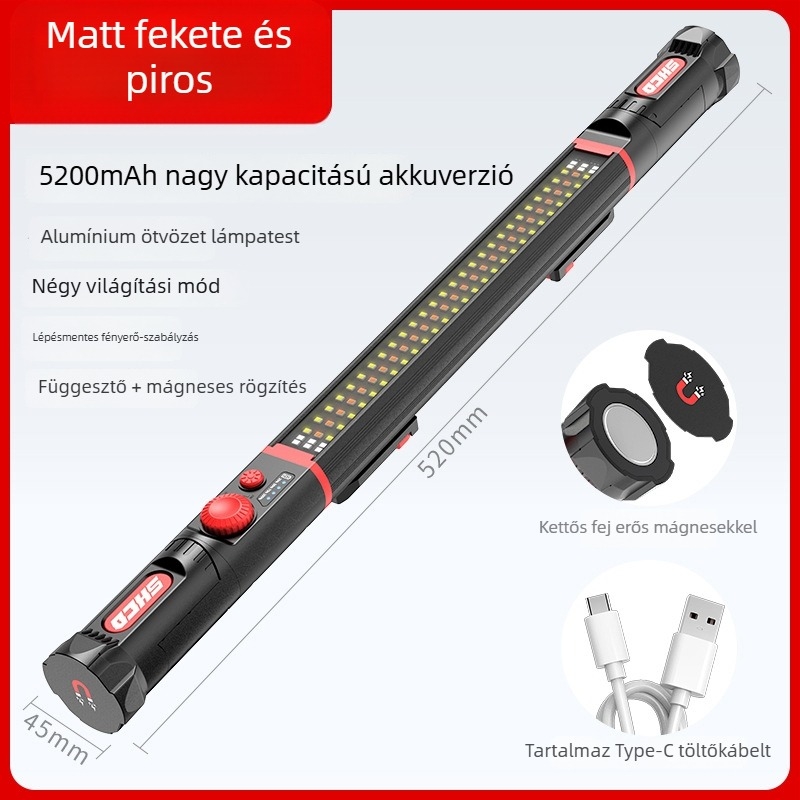 Autóreparáló LED lámpa mágneses hosszú csíkkal, alumínium ötvözet, 1200 lm, 3,7 V, LED