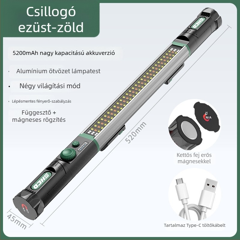 Autóreparáló LED lámpa mágneses hosszú csíkkal, alumínium ötvözet, 1200 lm, 3,7 V, LED