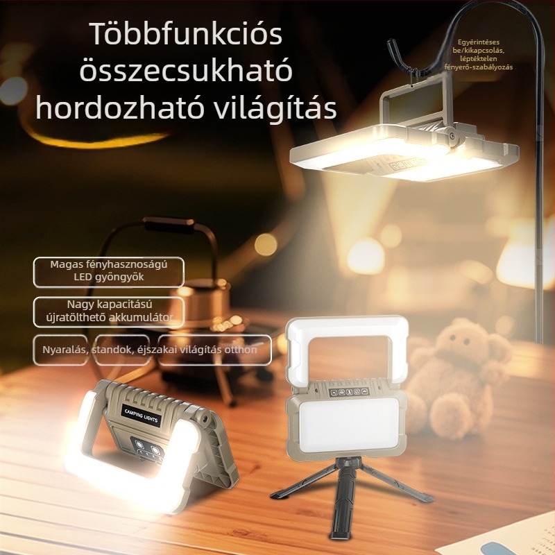 Golden Kirin Újratölthető kültéri összecsukható kempinglámpa, 15W LED, 4800mAh, 360° forgás, többfunkciós hordozható munka-/ellenőrző lámpa