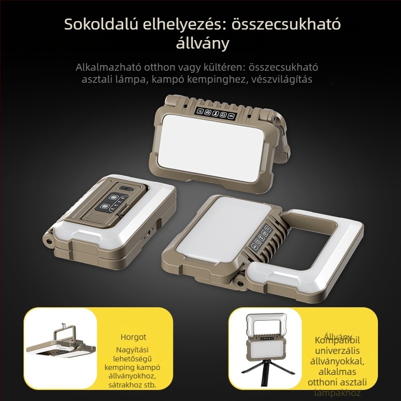 Golden Kirin Újratölthető kültéri összecsukható kempinglámpa, 15W LED, 4800mAh, 360° forgás, többfunkciós hordozható munka-/ellenőrző lámpa
