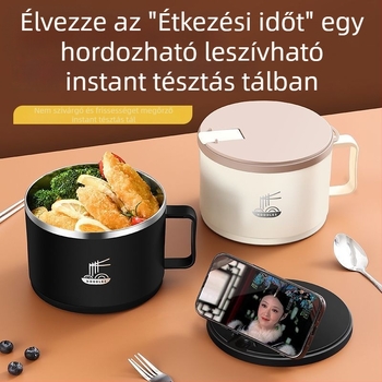 Rozsdamentes acél tészta tál drenálható, egyszerű stílusú, ideális kollégiumba és irodába, mikrohullámsütőben nem használható
