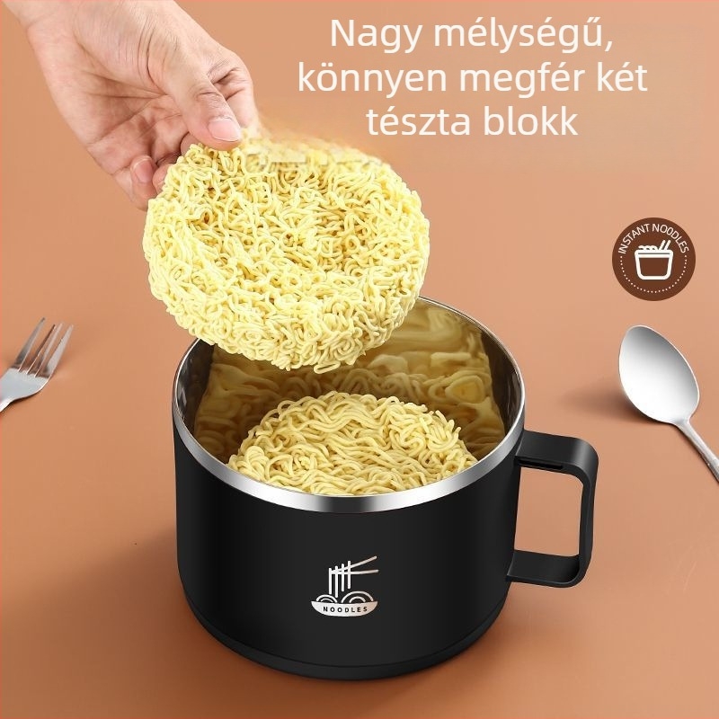 Rozsdamentes acél tészta tál drenálható, egyszerű stílusú, ideális kollégiumba és irodába, mikrohullámsütőben nem használható