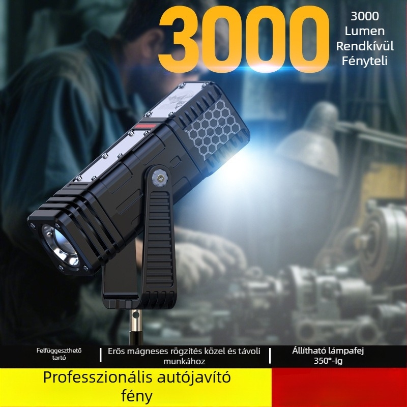 Yinnuo alumíniumötvözet COB munkalámpa, akkumulátoros működés, 500 m+ hatótáv, 45 órás üzemidő