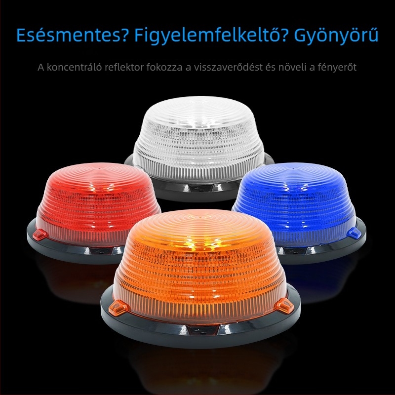 Jármű LED kerek riasztó fény mágneses rögzítéssel, erős villogás, 7W, 12–80V, 700 lm, LED 2835, PC ház