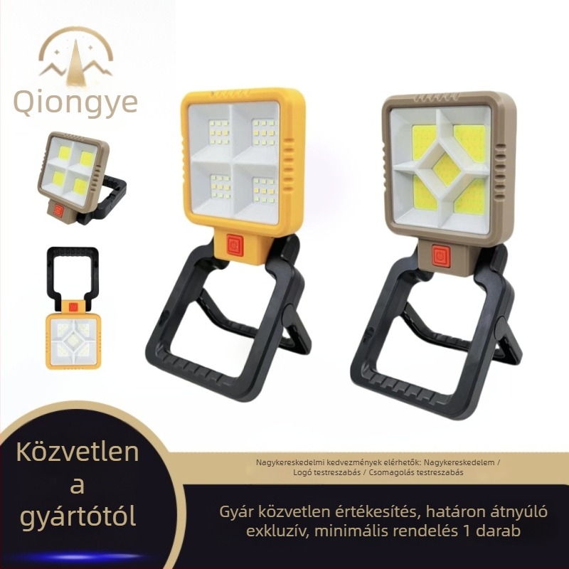 COB LED-es LED munkalámpa autójavításhoz, 10W, 2400mAh újratölthető akkumulátor, kézzel működtethető töltés, töltő a csomagban, kültéri használatra
