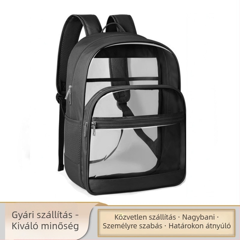 Uniszex átlátszó PVC hátizsák, 20–35 L kapacitás, vízálló, 14 hüvelykes laptop-kompatibilis, iskolai hátizsák