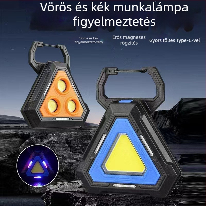 Többfunkciós COB munkalámpa mágneses rögzítéssel, hajtogatható USB-C külső töltő-akkumulátor vészvilágításhoz, jármű-ellenőrző lámpa, LED 5W, 1800mAh, 360°-os forgás