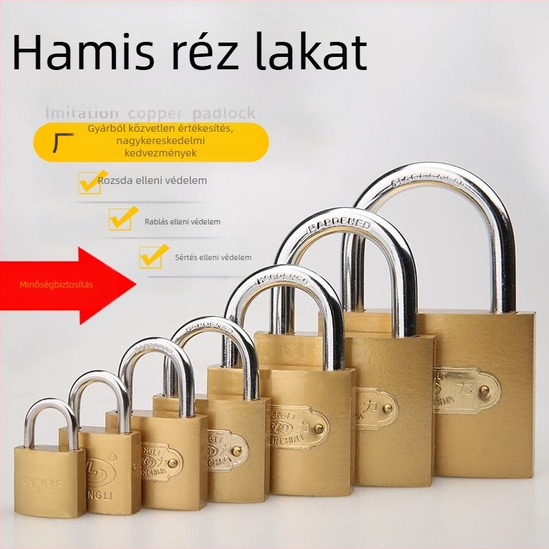 Type C háztartási lakat, vasból, nyitott hengerrel, 3 kulcsos készlet