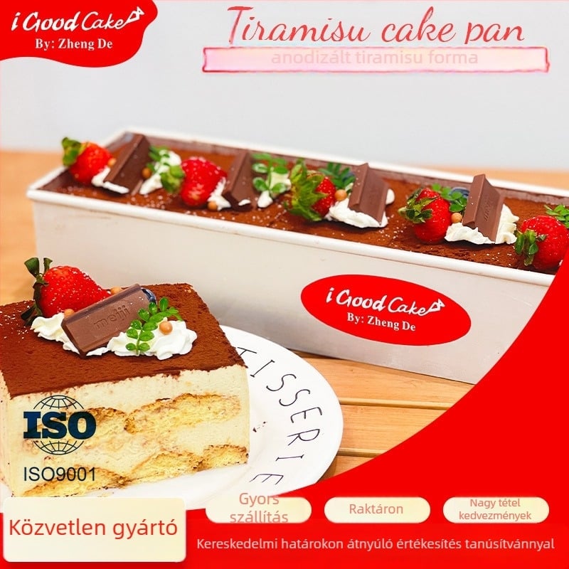 Tiramisu sütemény forma, négyszögletes, 1,2 mm vastag, anodizált alumínium, levehető