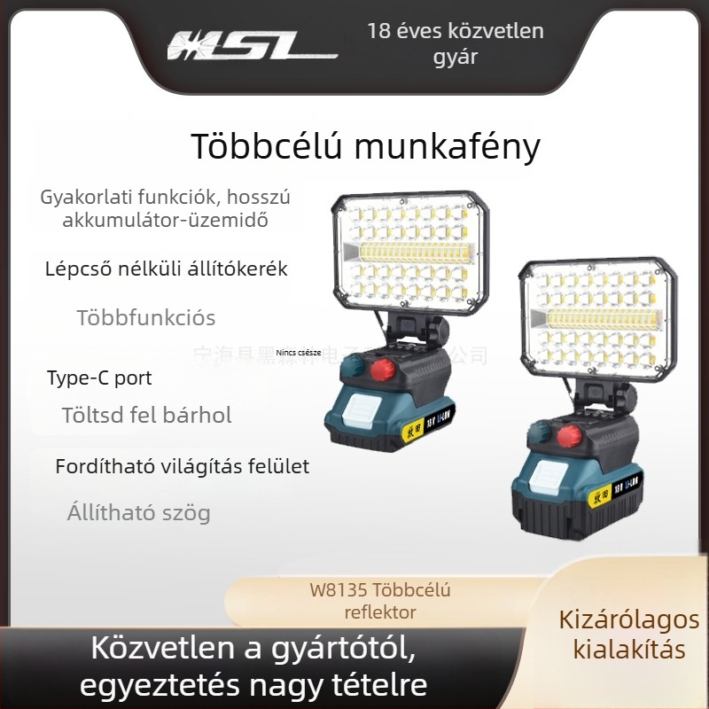 USB-s töltésű munka fényszóró LED, 50W, 15000mAh akkumulátor, vészvilágítás, hatótáv max. 50 m