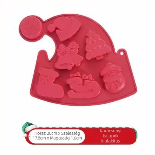 Szilikon sütőforma készlet, 6 darab, vintage stílus, karácsonyfa és Mikulás motívumokkal, Ainuorui