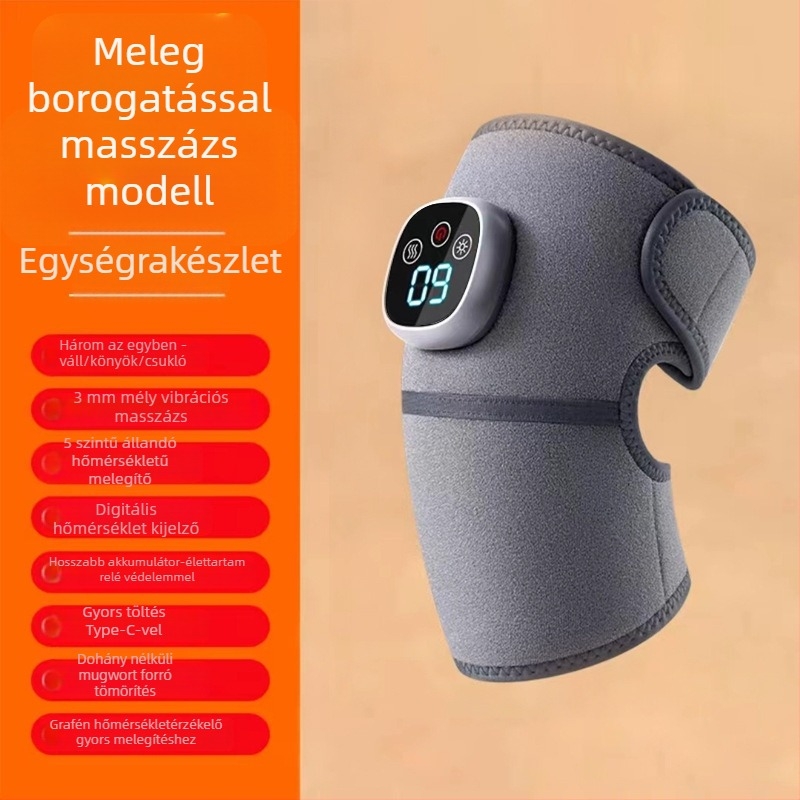 Melegítő maszírozó térd- és vállpárna vibrációval és moxibustion-nal, intelligens hőmérséklet-szabályozás, 5V, 5W, 45–60°C