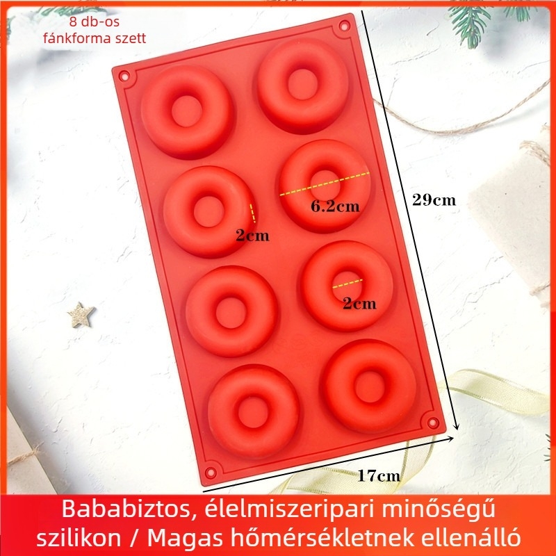 8‑üreges szilikon fánkforma, élelmiszer-minőségű, kör alakú sütőeszköz otthoni DIY tortákhoz