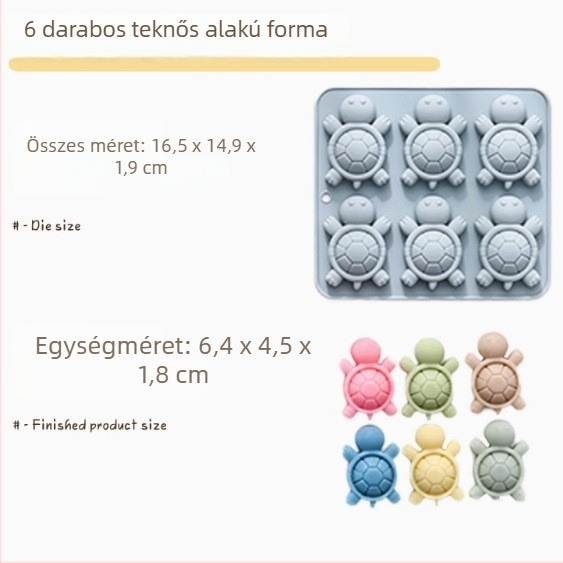 6 rekeszes szilikon tortaforma teknősbéka mintával, szabálytalan alak, DIY-hoz