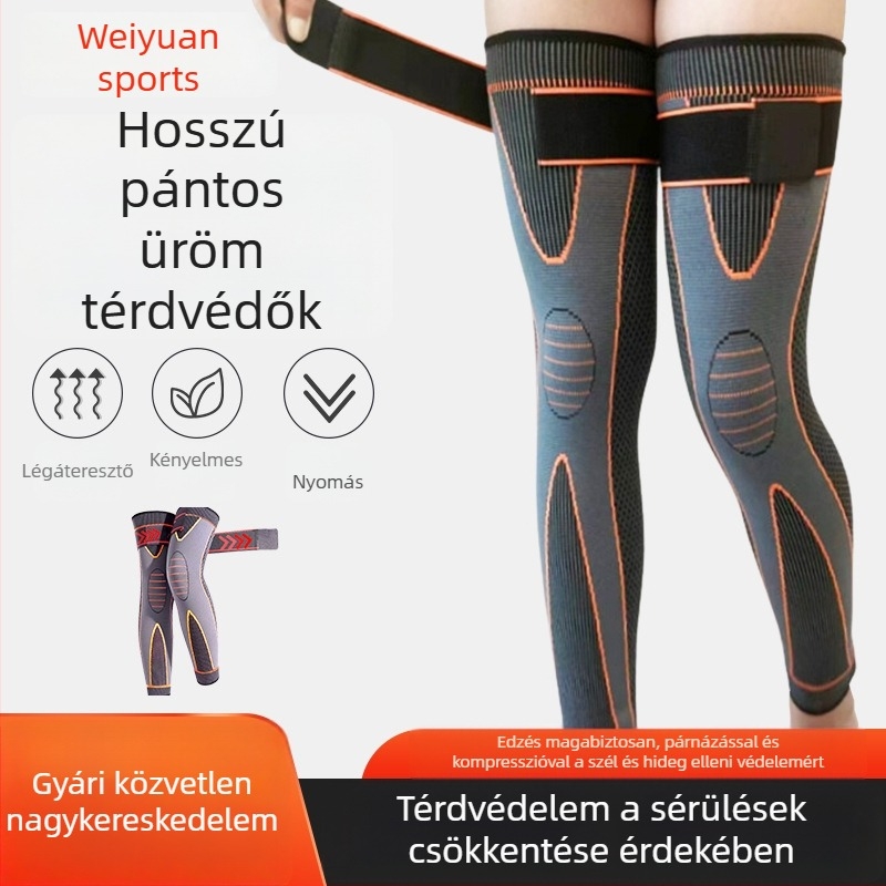 Nylon térdvédő, kötött kompressziós térdvédő hosszú pánttal, futáshoz és kosárlabdához