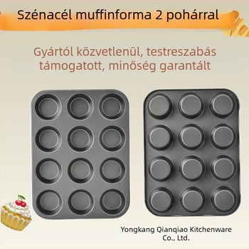 Keksz forma, szénacél, négyszögletes, 12 lyuk, tapadásmentes bevonat