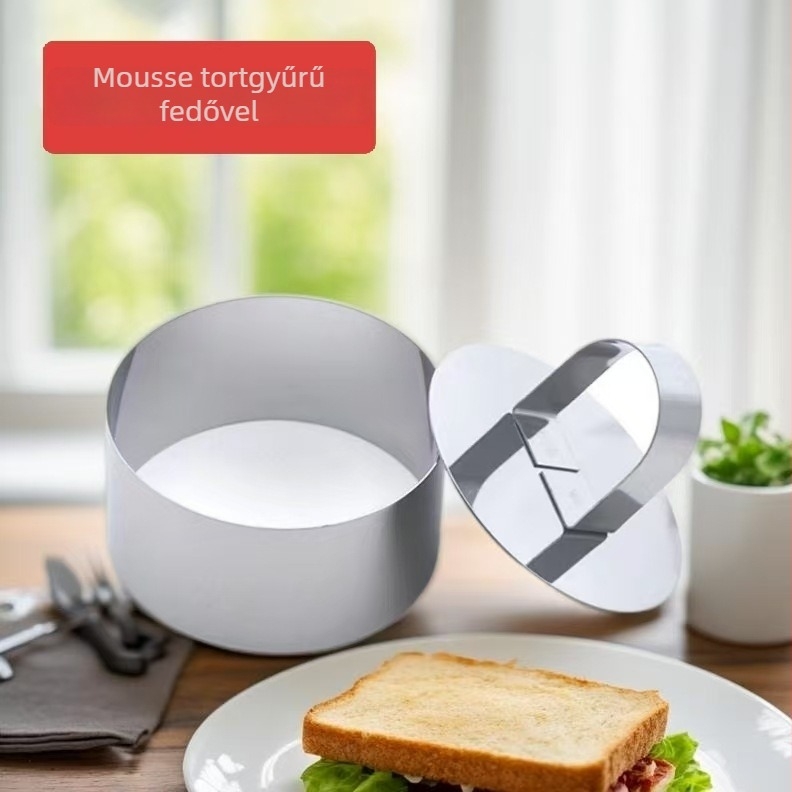 Kerek torta forma fedéllel rozsdamentes acélból — mousse és tiramisu készítéséhez