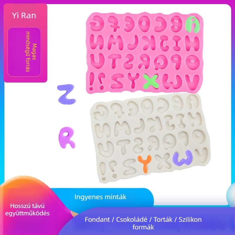 Nagybetűs angol betűkkel készült fondant szilikon forma, kör alakú, tortadíszítésre