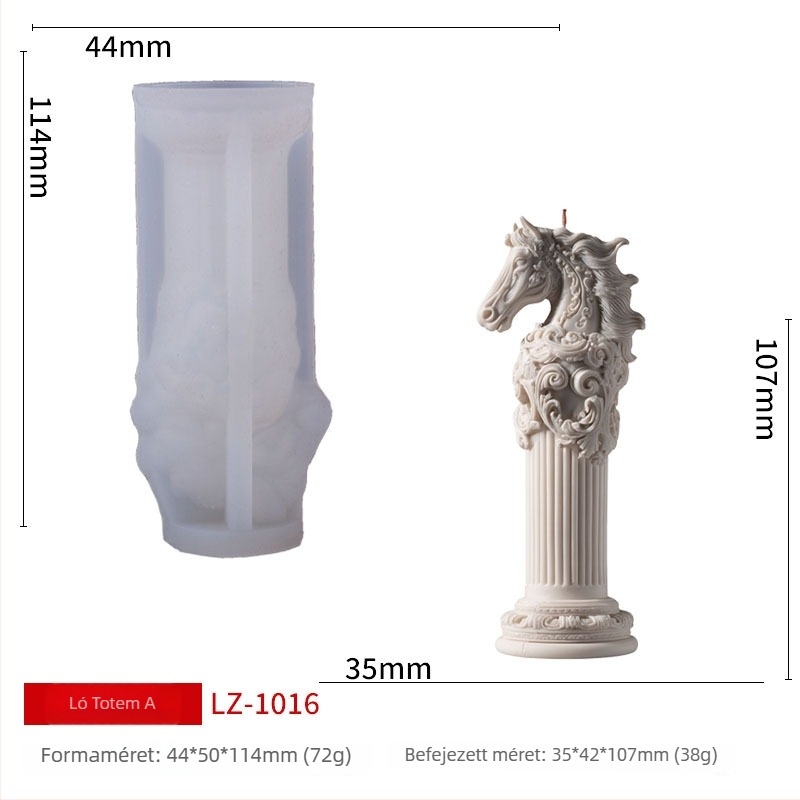 Szilikon gyertya forma – szabálytalan lófej totem-relief, klasszikus dombormű, római oszlop dísz, modern egyszerű stílus