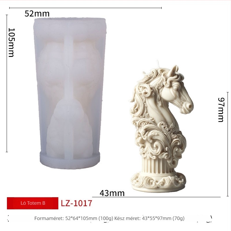 Szilikon gyertya forma – szabálytalan lófej totem-relief, klasszikus dombormű, római oszlop dísz, modern egyszerű stílus