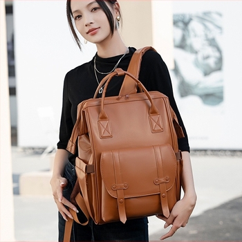 Worry-Free Fox PU bőr anyuka hátizsák, nagy kapacitás, USB csatlakozó, vízálló, nedves-száraz elválasztás