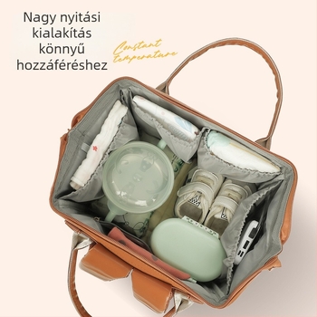 Worry-Free Fox PU bőr anyuka hátizsák, nagy kapacitás, USB csatlakozó, vízálló, nedves-száraz elválasztás