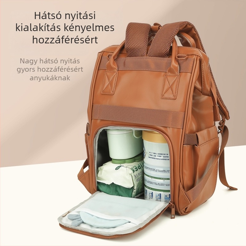 Worry-Free Fox PU bőr anyuka hátizsák, nagy kapacitás, USB csatlakozó, vízálló, nedves-száraz elválasztás