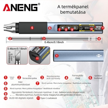 ANENG állandó hőmérsékletű forrasztópáka, 28V DC, rozsdamentes acél test, hegesztésre és javításra