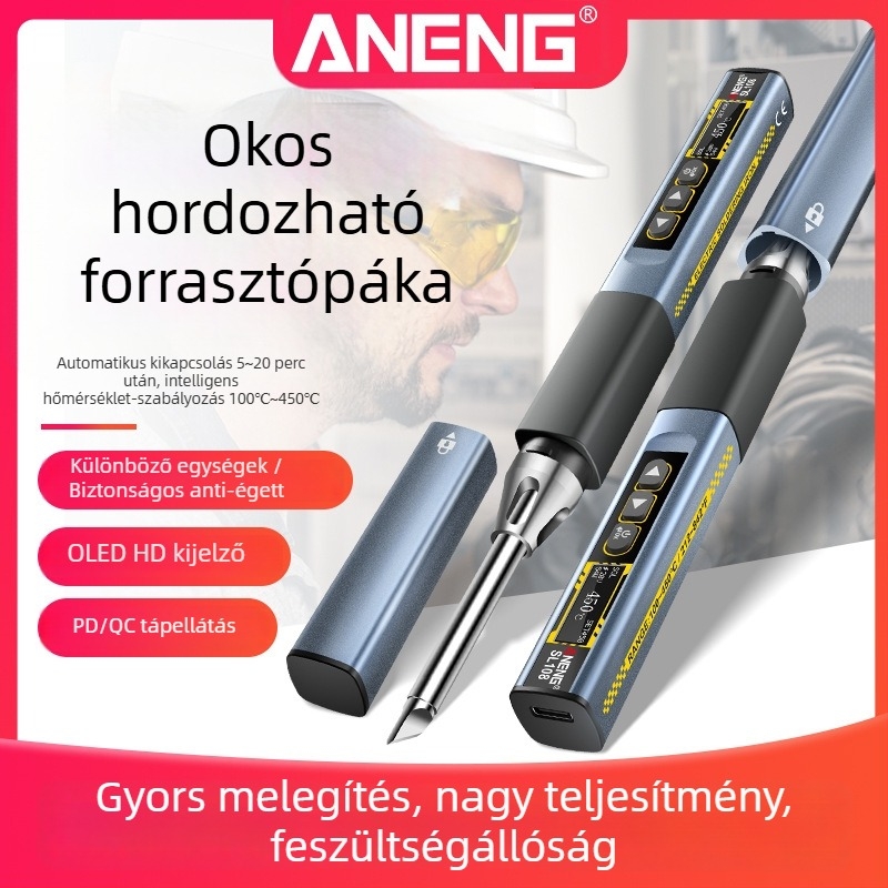 ANENG állandó hőmérsékletű forrasztópáka, 28V DC, rozsdamentes acél test, hegesztésre és javításra