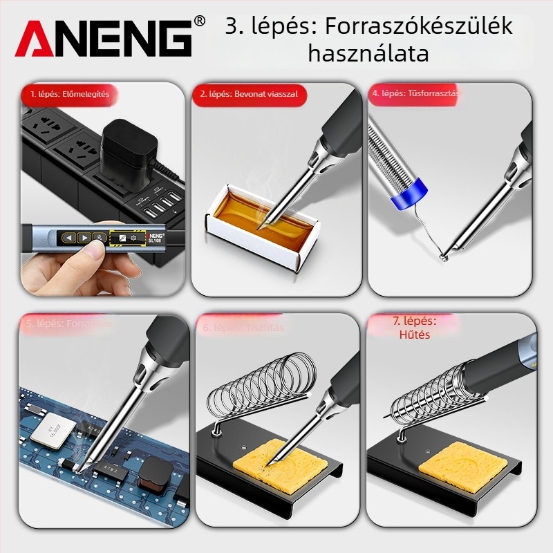 ANENG állandó hőmérsékletű forrasztópáka, 28V DC, rozsdamentes acél test, hegesztésre és javításra