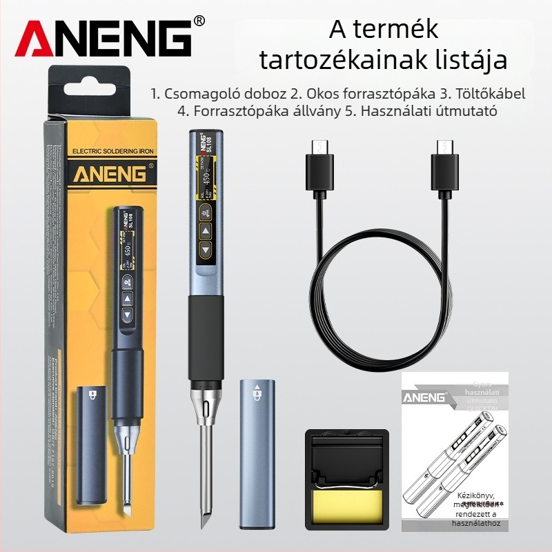 ANENG állandó hőmérsékletű forrasztópáka, 28V DC, rozsdamentes acél test, hegesztésre és javításra