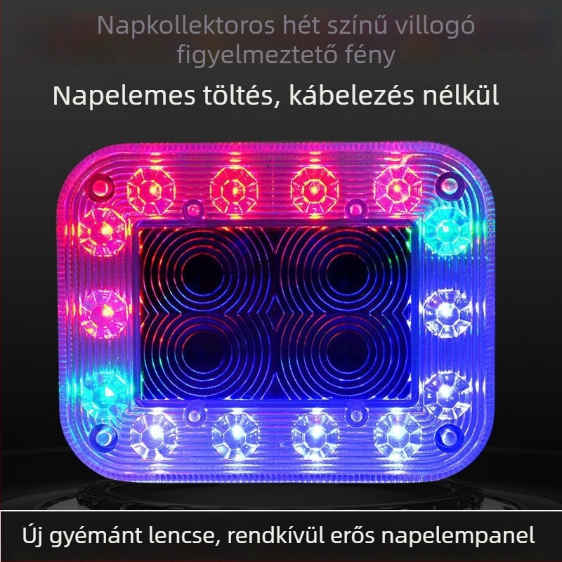 Napelemes figyelmeztető strobe lámpa járművekhez, vezetékek nélkül, izzóegység, 220V
