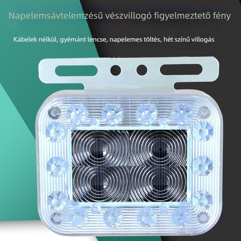 Napelemes figyelmeztető strobe lámpa járművekhez, vezetékek nélkül, izzóegység, 220V